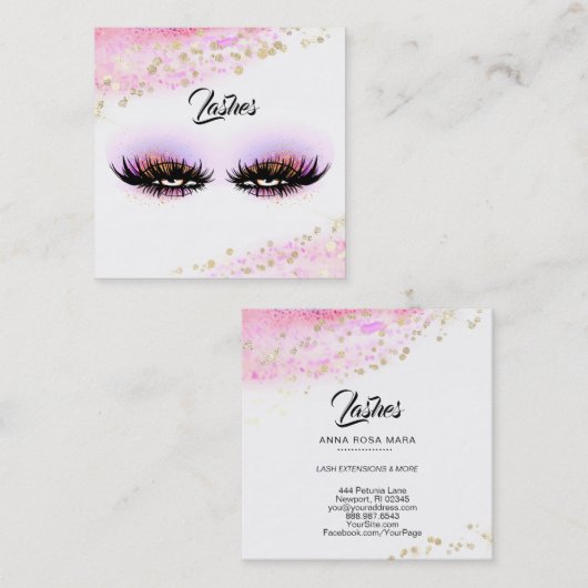 *~*のピンクの金ゴールドの抽象芸術のパステル調のグリッターの鞭 スクエア名刺 (正面/裏面)