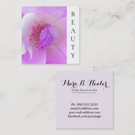 *~*のピンクのFuchiaの美しいのバイオレットのばら色の花のサロン スクエア名刺 (正面/裏面)