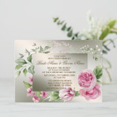 のピンク結婚のフローラフレーム水色光沢のあるブロンズ 招待状 (スタンド正面)