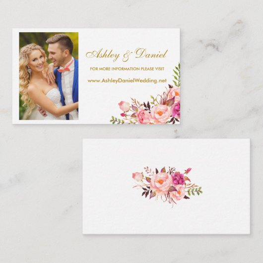 のピンク結婚のフローラ写真Webサイト挿入カード エンクロージャーカード (正面/裏面)