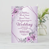 のピンク結婚のフローラ紫の枠 招待状 (スタンド正面)