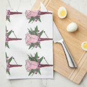 のピンク結婚のローズブトニエールブーケフローラ新郎 キッチンタオル (四つ折り)