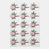 のピンク結婚のローズブトニエールブーケフローラ新郎 キッチンタオル (縦)