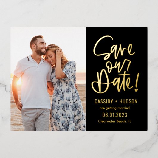 のファンキー箔書は日付はがきを保存 箔招待状ポストカード (正面)