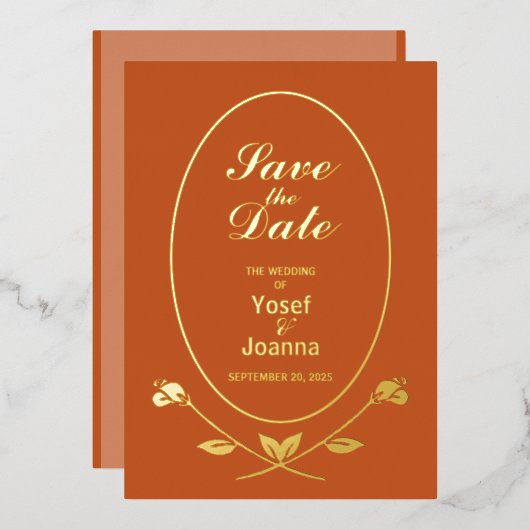 のフォイル結婚日付の保存招待状 箔招待状 (正面/裏面)