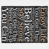 のフレーズインスパイアワードアートパターンホワイトブラック フリースブランケット (正面(横))