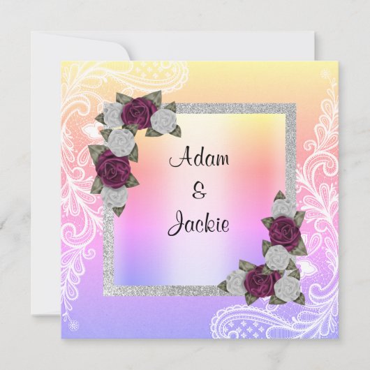 のフローラ結婚パステルレース新しい 招待状 (正面)