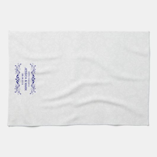 のフローラ結婚ピンクレースのホワイトダマスク キッチンタオル (横)