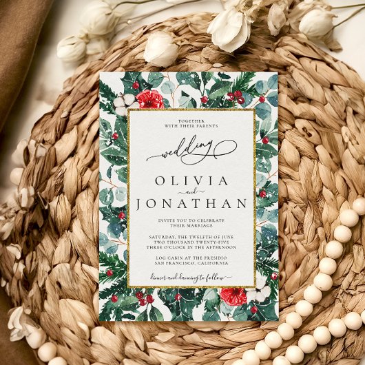 のフローラ結婚金ゴールドフレーム結婚式パーティー 招待状