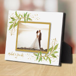 のフ結婚ラムレス写真卓上イーゼルバック フォトプラーク<br><div class="desc">美しい水色の緑と金ゴールドとドお気に入りのットでアクセントされた写真を内蔵したイーゼル付きテーブル葉トップのプラーク。贈素晴らしり物として、または自分の家でお気に入りのあなたの写真を表示するために。イメージカラーはハードボードパネルに直接貼り付けられ、簡単ワイプのクリーンな表面で驚くほど鮮明なイメージを実現。*VERTICALレイアウトは当店で行う。</div>