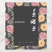 のブラックフラワーワインボトルラベ結婚ル ワインラベル (シングルラベル)