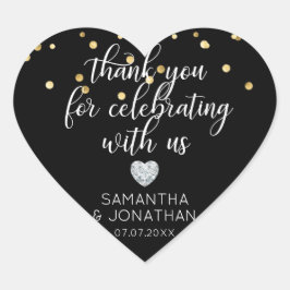 のブラック祝金ゴールドに感謝結婚 ハートシール