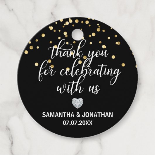 のブラック祝金ゴールドに感謝結婚 フェイバータグ (正面)