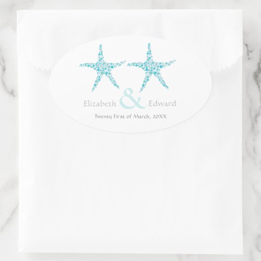 のブルー結婚アクアスタフィッシュビーチ保存日 楕円形シール (バッグ)