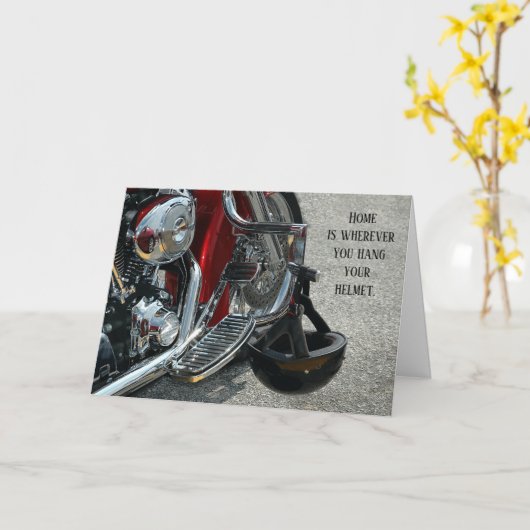 のヘルメッぶら下がったトVツインバイク記念日カード カード (黄色い花)