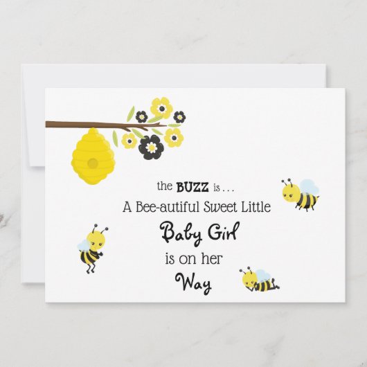 *~*のベビーの蜂の女の赤ちゃんのかわいいシャワーの招待状 招待状 (正面)