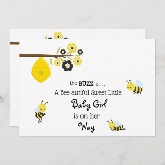*~*のベビーの蜂の女の赤ちゃんのかわいいシャワーの招待状 招待状 (正面/裏面)