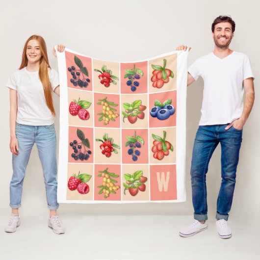 のベリー感じグッドストロベリーベリーモノグラム フリースブランケット (インサイチュ)