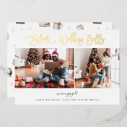 のベル結婚ス写真数々の婚約またはElope Card 箔招待状 (正面/裏面)