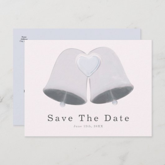 のベル結婚ズ&ハート婚約日付を保存 ポストカード (正面/裏面)