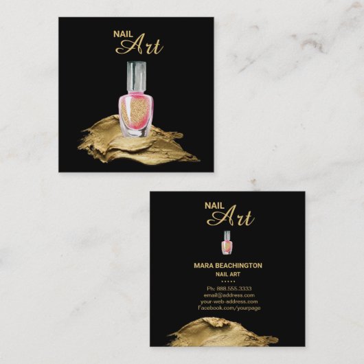 *~*のボトルの金ゴールドのグリッターはマニキュアの芸術をなでます スクエア名刺 (正面/裏面)