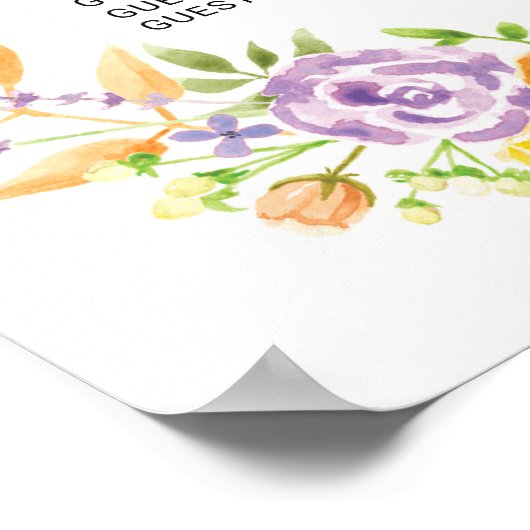 のポスタ結婚ーシート紫のフローラ花のサイン ポスター (角)