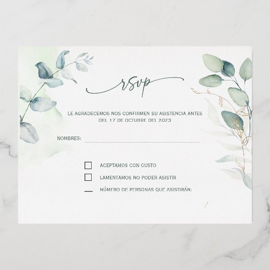 のポストカスペインのーに出欠結婚 箔シーズンポストカード (正面)