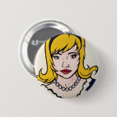 のポップアートボタン女性 缶バッジ (正面&裏面)