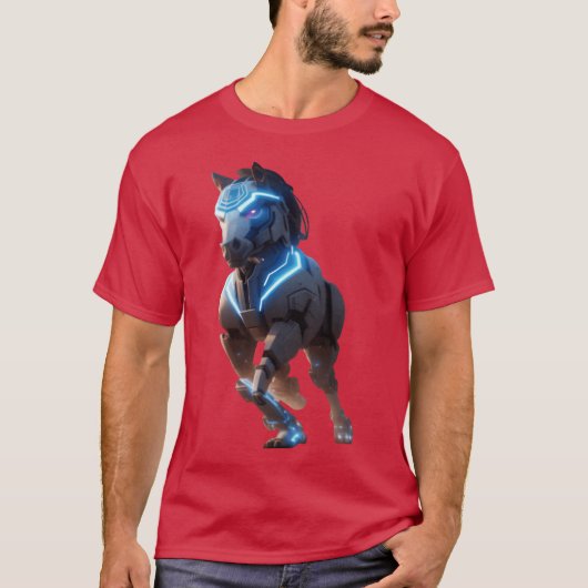 のポーズ走のデジタルアートフライエンの機械式馬 Tシャツ (正面)