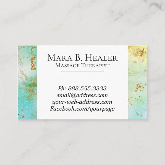 *~*のマッサージセラピストの粋でグランジな金ゴールドのターコイズ 名刺 (裏面)