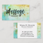 *~*のマッサージセラピストの粋でグランジな金ゴールドのターコイズ 名刺 (正面/裏面)