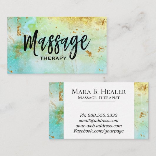 *~*のマッサージセラピストの粋でグランジな金ゴールドのターコイズ 名刺 (正面/裏面)