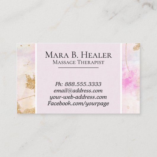 *~*のマッサージセラピストの粋でグランジな金ゴールドのピンク 名刺 (裏面)