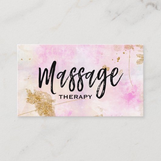 *~*のマッサージセラピストの粋でグランジな金ゴールドのピンク 名刺 (正面)