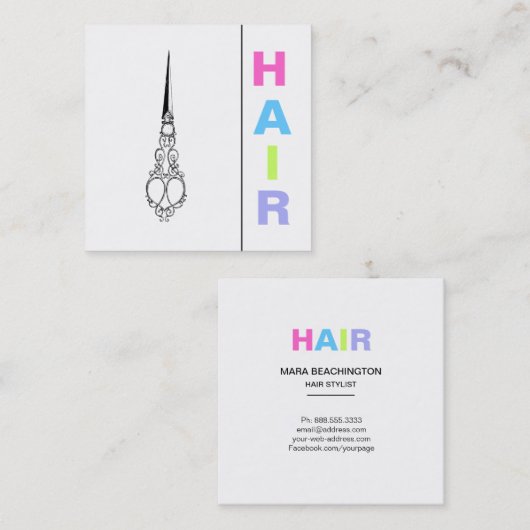 *~*のミニマルなはっきりしたな毛のパステルのはさみのシンプル スクエア名刺 (正面/裏面)