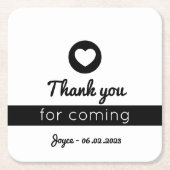 のミニマルな来白黒ハートに感謝 スクエアペーパーコースター (正面)