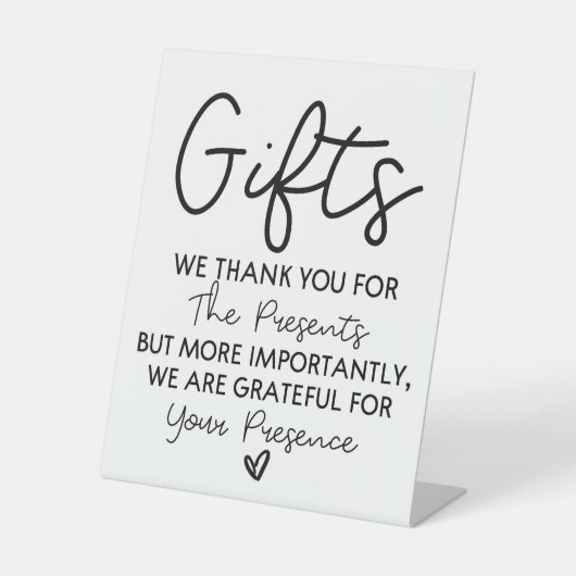 のミニマルブライダルシャワーに対するギフト結婚テーブルの署名 台座サイン (正面)