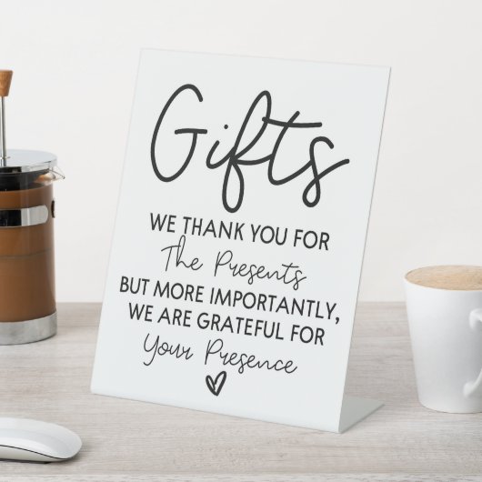 のミニマルブライダルシャワーに対するギフト結婚テーブルの署名 台座サイン (インサイチュ)