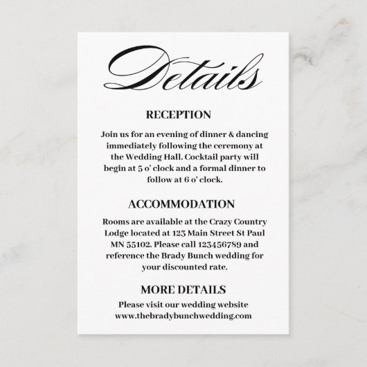 のミニマル結婚詳細・エンクロージャ・カード エンクロージャーカード (正面)