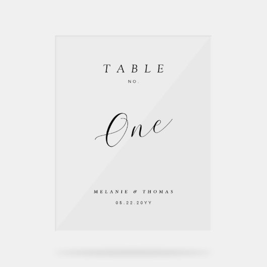 のミニマル黒エレガントいスクリプトのテーブル番号 アクリルサイン (正面)