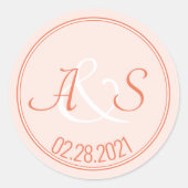 のミニマ結婚リストクラシックイニシャルと日付オレンジ ラウンドシール (正面)