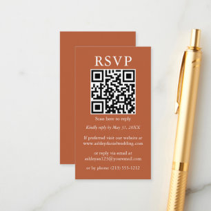 のミニマ結婚リストシンプルQR RSVPテラコッタ エンクロージャーカード