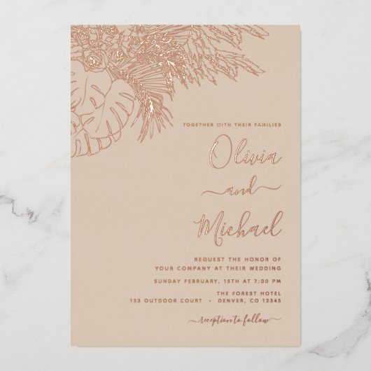 のミニマ結婚リストパンパスグラステラコッタ 箔招待状 (正面)