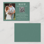 のミニマ結婚リスト写真ユーカリプトゥスグリーンQR RSVP エンクロージャーカード (正面/裏面)