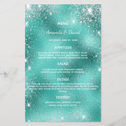 のメニュー結婚ティール（緑がかった色）シーグリーン金属グリッターダスト (正面)