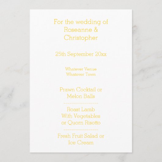 のメニュ結婚ーイエローバタフライ メニュー (裏面)