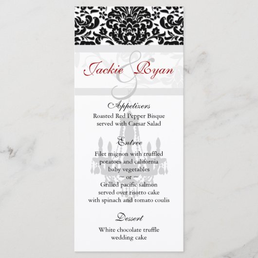 のメニュ結婚ーカードシャンデリア白黒 メニュー (正面)