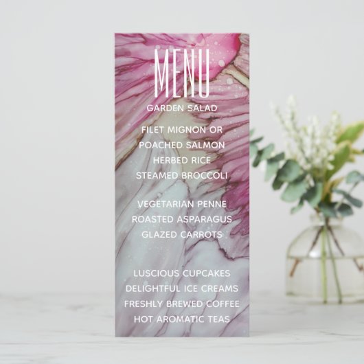 のメニュ結婚ーカードターコイズとラベンダー メニュー (スタンド正面)