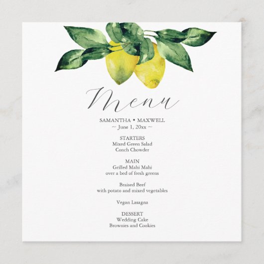 のメニュ結婚ーカードレモンとAmalfiタイル メニュー (正面)