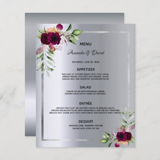 のメニュ結婚ーシルバーフローラブルゴーニュエレガント (正面/裏面)